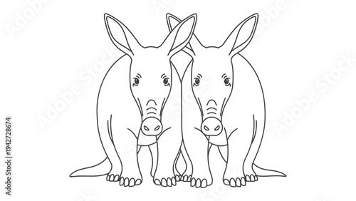 Aardvarks Duo: An artistic duo of aardvarks, captured in a clean, monochromatic line drawing. This image encapsulates the essence of this unique creature with simplicity and elegance.