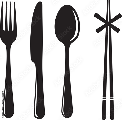 fork spoon knife chopsticks icon vector symbol design restaurant