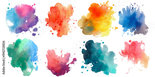 Abstract colorful watercolor brush stroke texture set. vintage paint splash artistic ink elements vector illustration and creative watercolor collection background design.