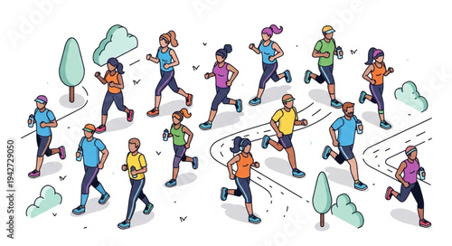 Group of Runners Exercising Outdoors.