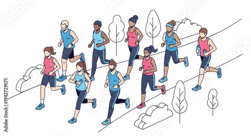 Group of Runners Exercising Together.