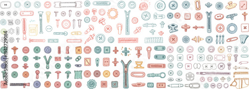 An array of colorful hand-drawn tools and fasteners in various shapes, showcasing creativity and craftsmanship.