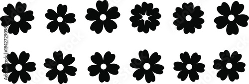 Black flowers on white background pattern