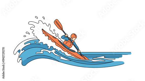 Dynamic kayaking adventure: linear art of a paddler conquering waves