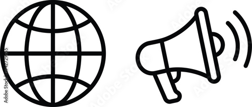 Global announcement vector illustration with megaphone and world globe in flat design