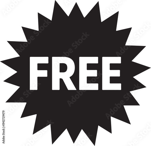 Free icon. Black freebie sign. Offer label tag design.