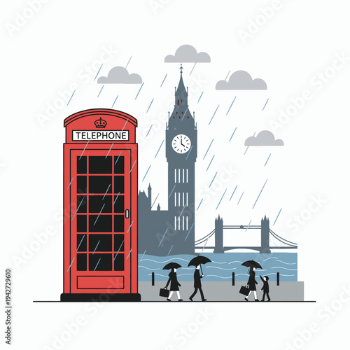 Classic Red British Telephone Booth Iconic London Landmark.