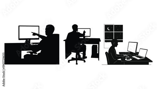 Data Scientist Working Silhouette, Computer, Analytics, Programming