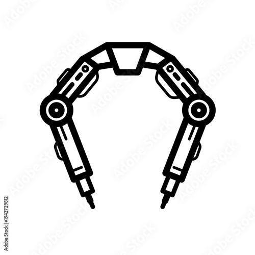 Dual robotic gripper, industrial automation line vector icon