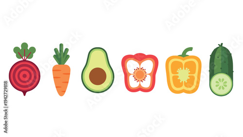 Colorful flat design vegetables icons set for healthy eating