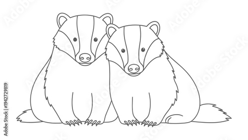 Cute Badger Illustration: A heartwarming illustration of two adorable badgers, their distinct facial markings and endearing expressions radiate a sense of calm and companionship.