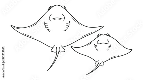 Marine Elegance: Two graceful ray glide through the water, a study in minimalist beauty that evokes a sense of tranquility.