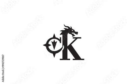 Creative ck logo design featuring a majestic dragon and compass symbol