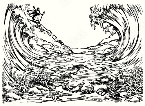 Vector drawing. Moses by the Sea
