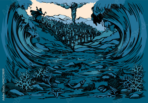 Vector drawing. Moses by the Sea