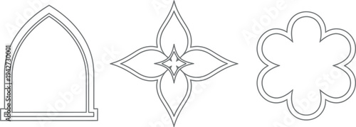 Architectural and floral decorative motifs in simple line drawings