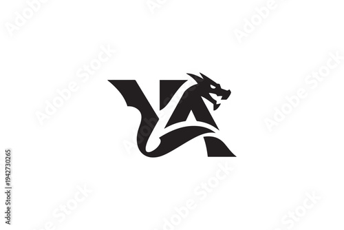 Creative ya logo design featuring a fierce dragon embracing the letters ya
