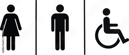 Restroom signs vector illustration, flat design symbols for men, women, and disabled, scalable graphic