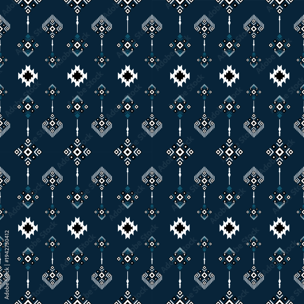 Naklejka premium Seamless Futuristic Ikat Geometric Pattern, Traditional Tribal Motif with Aesthetic