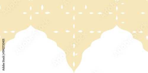 Intricate golden arabesque pattern with arching design on a light background