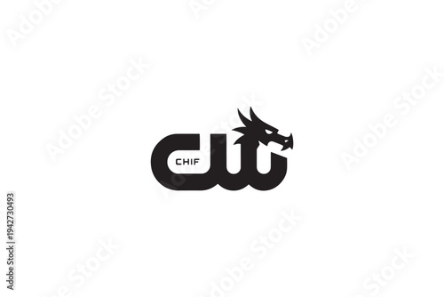 Distinctive cw logo design featuring a fierce dragon head element for brand recognition