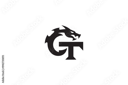 Distinctive gt logo design featuring a fierce dragon emblem for branding and identity