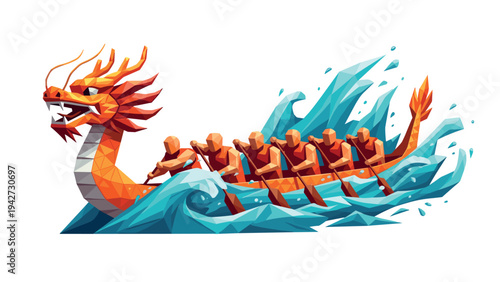 Dynamic geometric dragon boat racing on turbulent waves