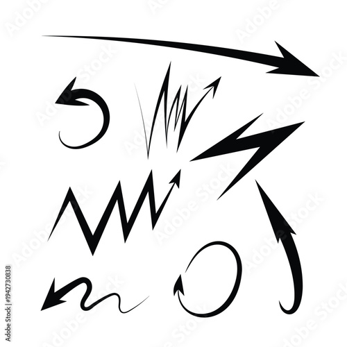 Hand drawn number 5 with lightning bolts energy speed power vector illustration