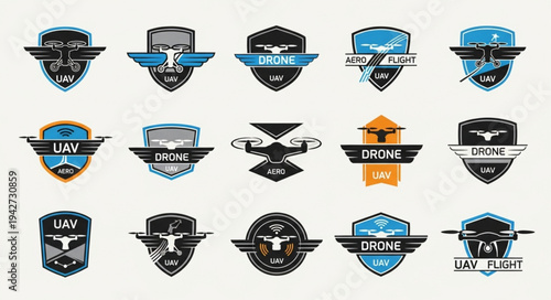Collection of Drone and UAV Emblem Designs for Modern Technology.