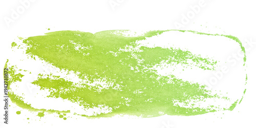 Abstract green watercolor background featuring a grunge paint texture with nature inspired ink splashes and liquid stains on old paper