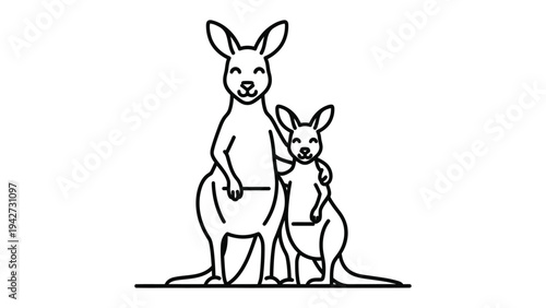 Caring Kangaroo Duo: A heartwarming illustration shows a loving mother kangaroo embracing her joey, a symbol of nurturing and familial bond.