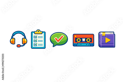 Set of Five Flat Icons Representing Various Services