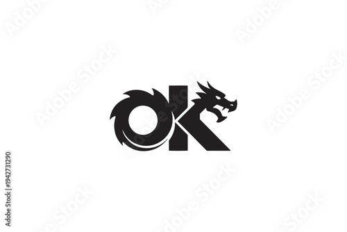 Distinctive ok logo featuring a ferocious dragon head design