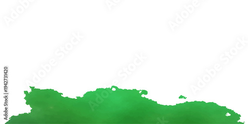 Abstract green paint splashes and watercolor splatters create a grunge artistic design with ink stains and liquid textures on a white paper background banner