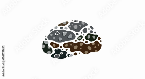 Abstract pattern of organic shapes in grey, brown, and dark green hues