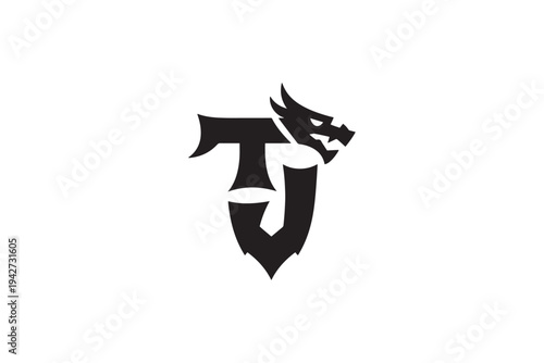 Distinctive tj logo featuring a fierce dragon head and bold typography