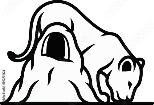 Black and white graphic of a stylized big cat stalking with its head down