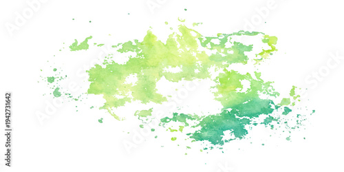 Green watercolor paint and ink splashes create a grunge splatter texture with liquid green drops and spray stains on a white backdrop vector illustration pattern