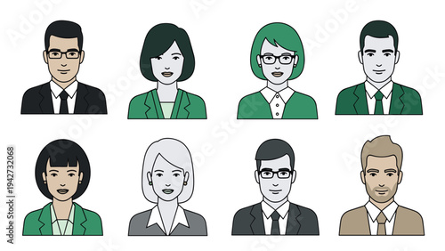 Professional business avatar collection in flat design for diverse corporate use