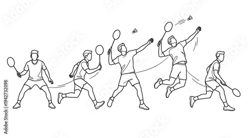 Badminton Player's Sequence of Movements Showing Serve and Jump Smash