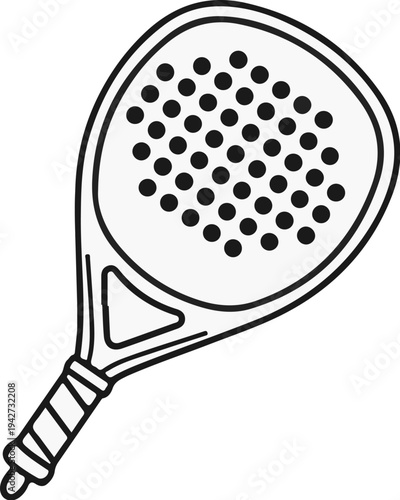 Black and white illustration of a paddle tennis racket, ready for action