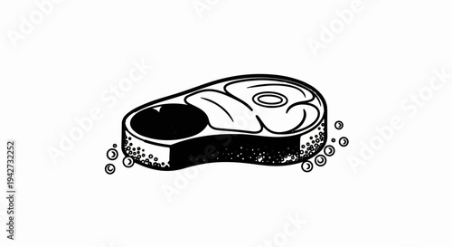 Black and white illustration of a raw steak with small circles