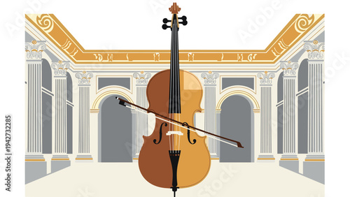Elegant cello in classical architectural setting with ornate details