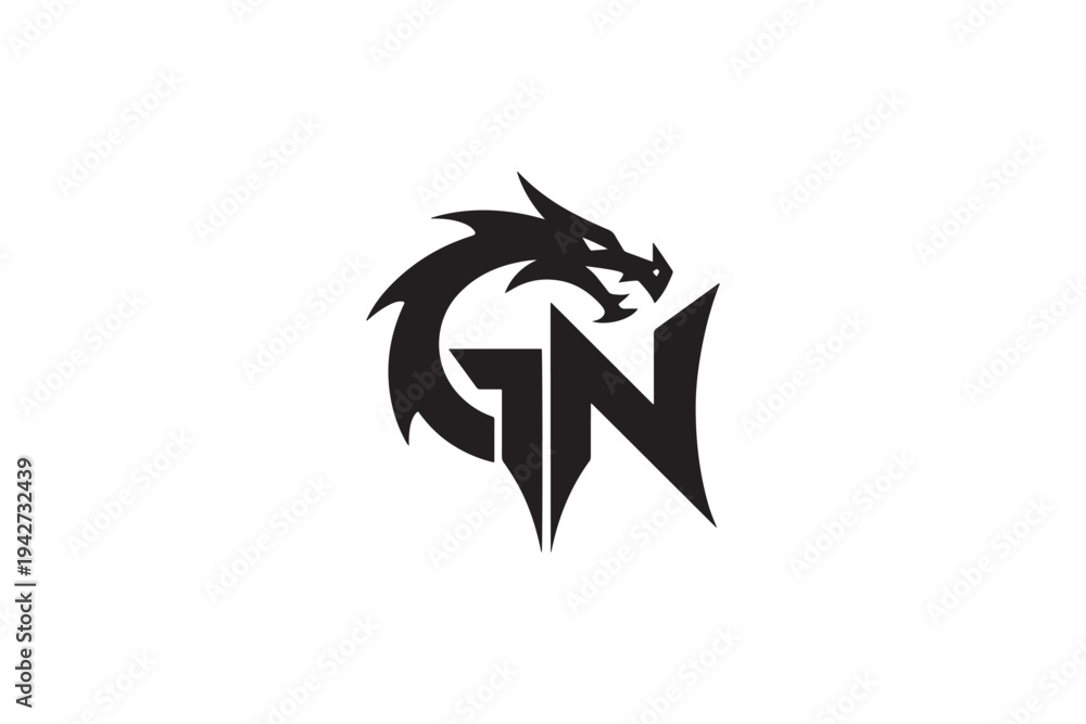 Obraz premium Dragon head integrated gn logo with sharp edges and fierce appearance