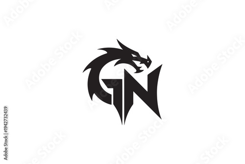 Dragon head integrated gn logo with sharp edges and fierce appearance