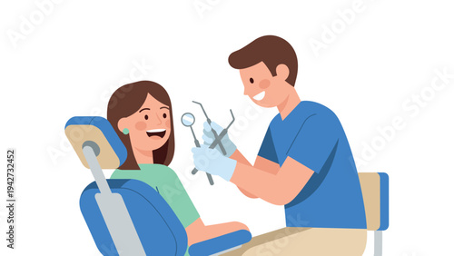 Friendly dental checkup scene with dentist and smiling patient