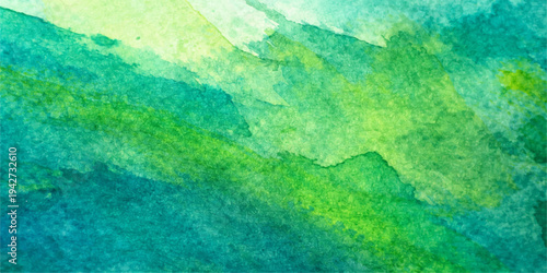 Abstract watercolor painting of a tropical island landscape featuring coral reefs and ocean waves on paper texture