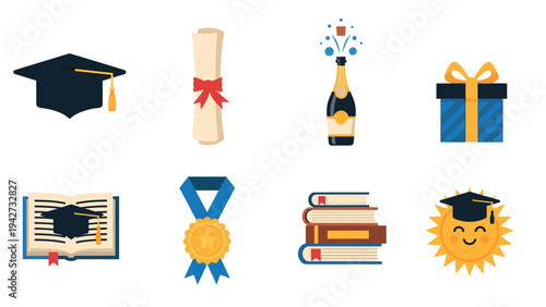 Celebration and education icons set for graduates and scholars