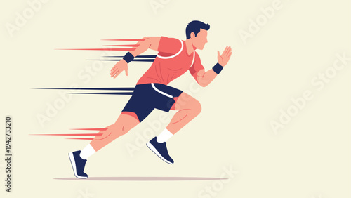 Dynamic running athlete in motion with gradient speed lines