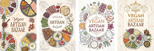 Vibrant vegan artisan bazaar designs showcasing delicious plant-based foods.